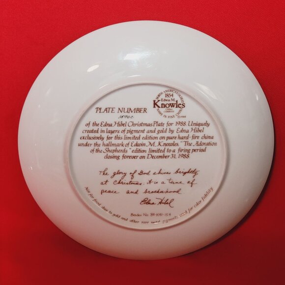 Adoration of the Shepherds Edna Hibel Christmas Plate 1988 Edwin M Knowles Mary - Picture 4 of 11